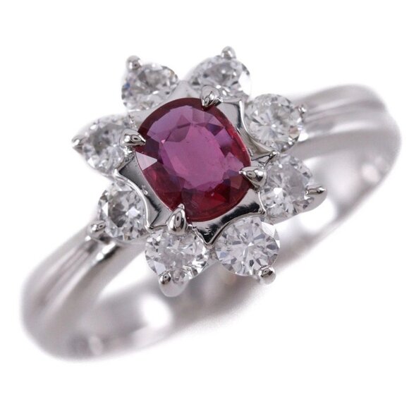 Ring Pt900Platinum/Ruby/diamond #5.8(US Size) flour 5g Women - Picture 1 of 7